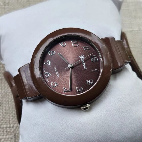 Geneva Women Wristwatch Brown Tone Metal Cuff Band Analog Watch - Picture 2 of 12